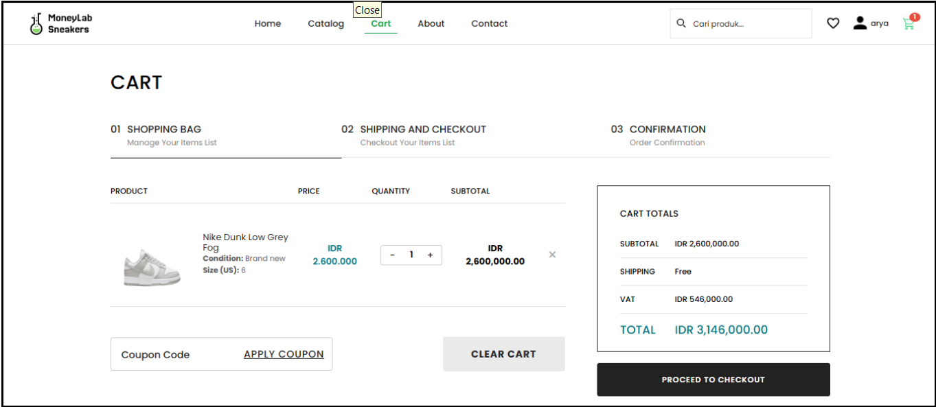 Moneylabs shopping cart page preview